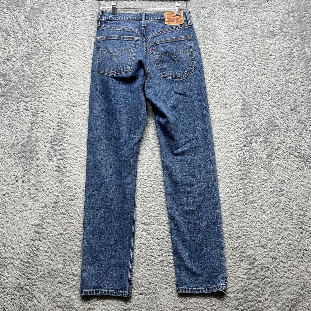Levis 501 Button Fly Jeans Womens 24x30 Blue Medium Wash Straight Denim Red Tab